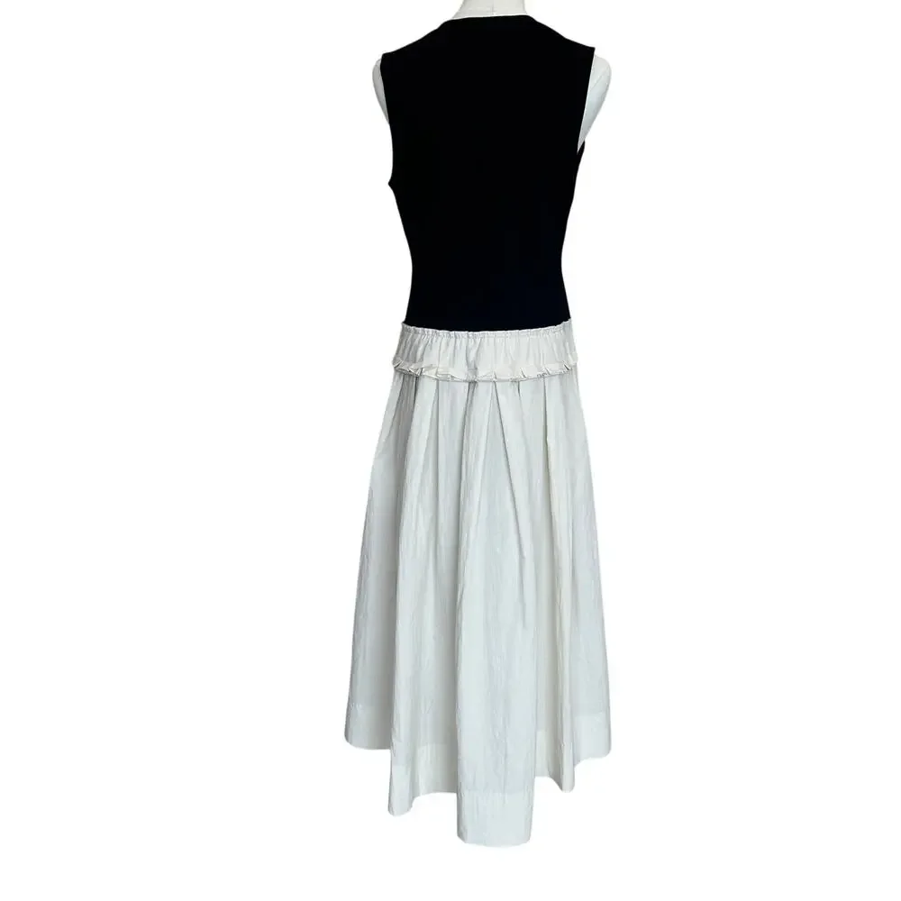 Plan C Black Cream Fit Flare Midi Dress SIZE 10 Romantic Cotton Designer $375 - Picture 9 of 10